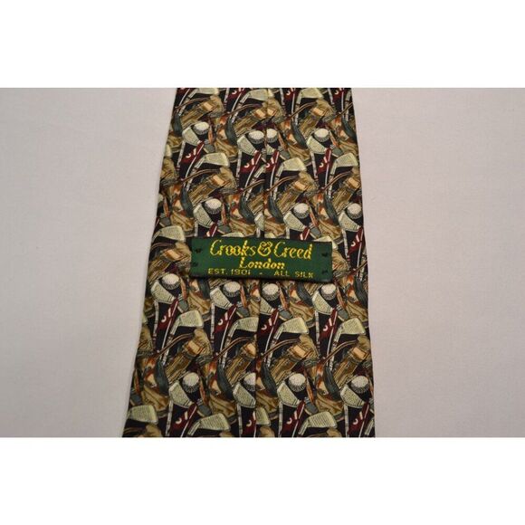 Crooks & Creed London Men's Green Silk Golf Tie - Picture 3 of 7